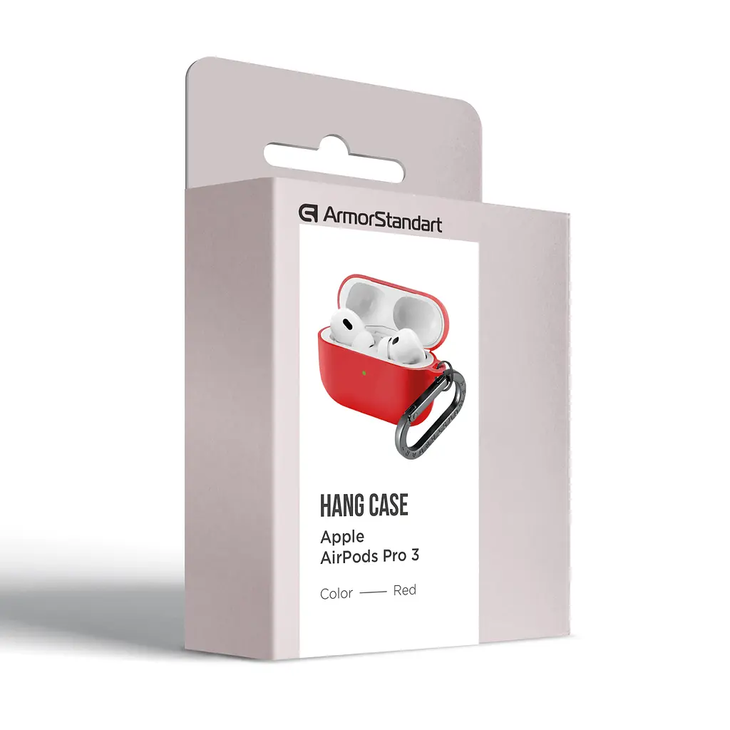 Силіконовий чохол для навушників Apple AirPods Pro 3, Hang Case, червоний, ультратонкий захисний кейс товщиною 2 мм, захист від подряпин, пилу та ударів, компактний, з карабіном для кріплення, ArmorStandart (ARM88282) - фото 8