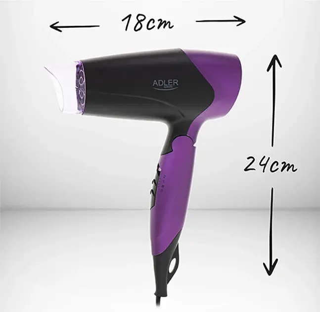 Фен дорожній Adler AD 2260, 1600 Вт 2 рівні обдування холодний режим концентратор складана ручка 1 шт. фіолетовий (33705-IS) - фото 5