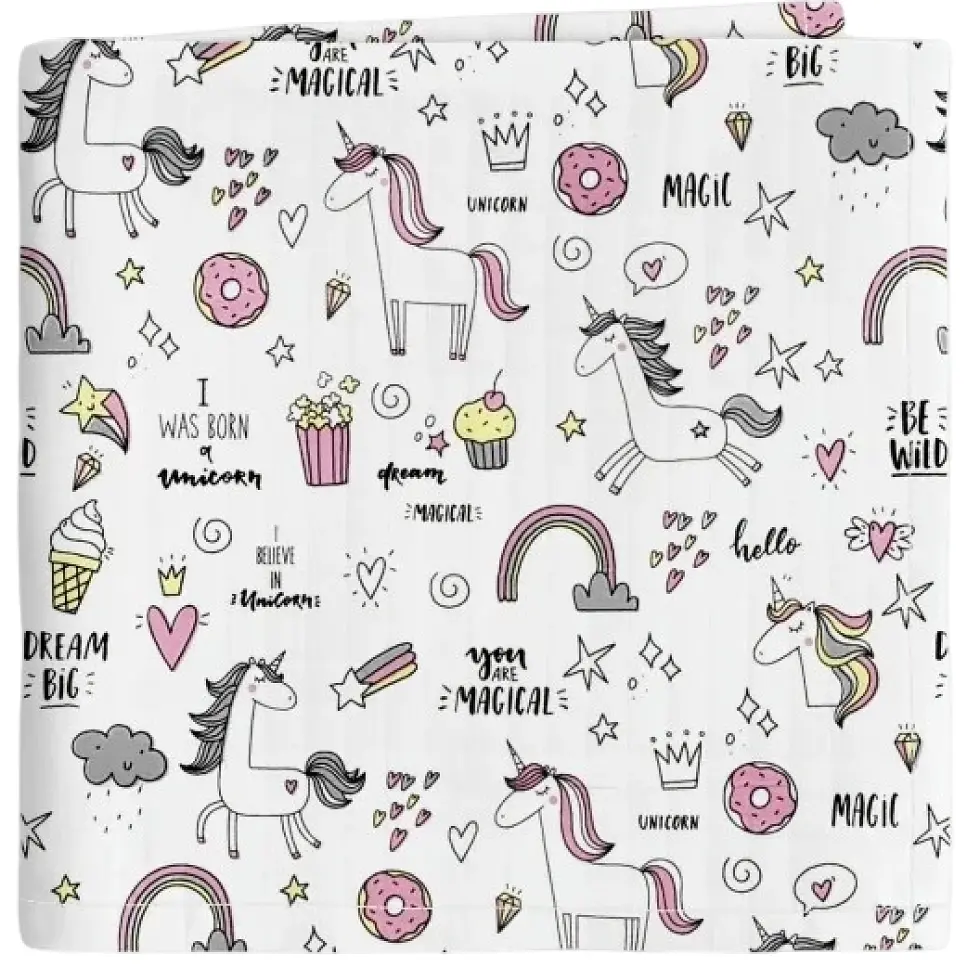 Муслінова пелюшка Cosas Unicorn Sweet 110х150 см біло-рожева (MuslinDiapers_UnicornSweet_110x150)