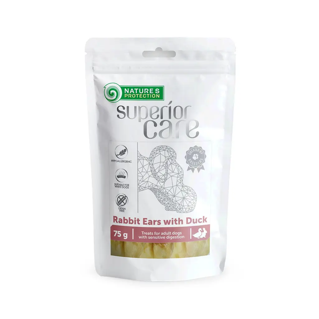 Ласощі для собак Nature's Protection Superior Care Snacks Rabbit Ears With Duck кролячі вуха з качкою, 75 г