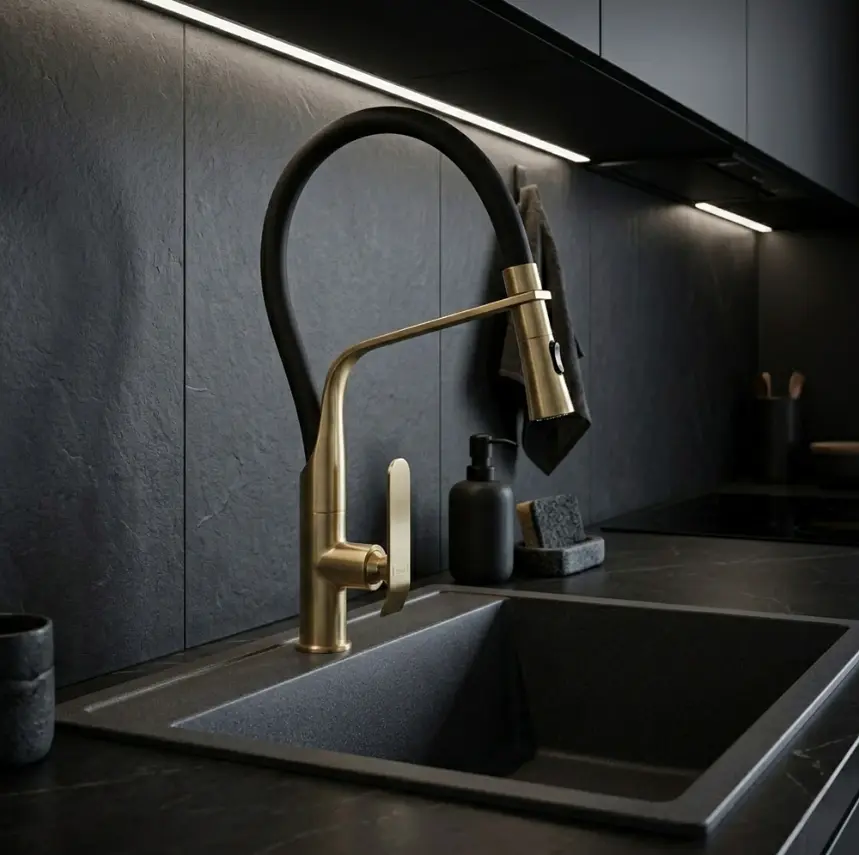 Змішувач для кухні Rea Castor із гнучким виливом black brushed gold REA-B4321 - фото 3