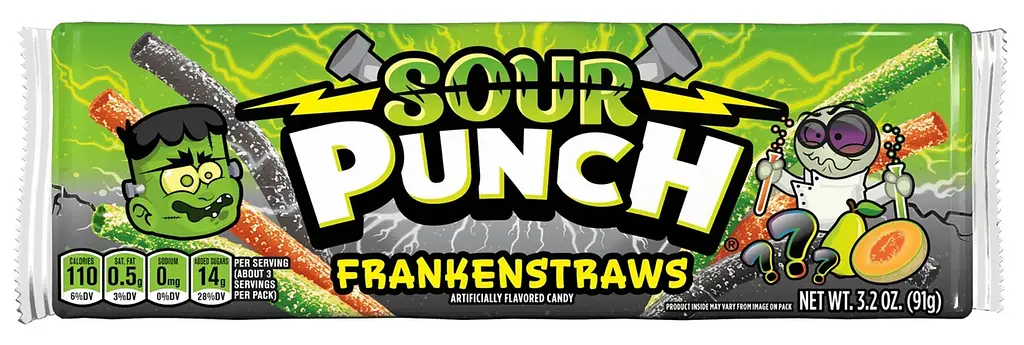 Кислі жувальні цукерки Sour Punch Halloween Frankenstraws 91 г - фото 2