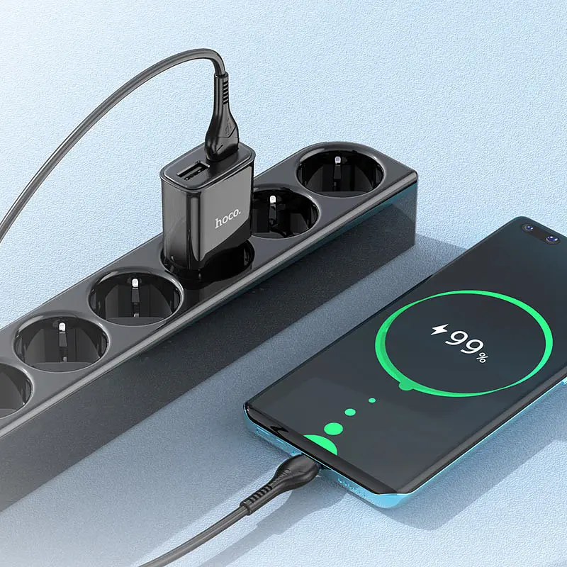МЗП Hoco C88A Star round 2.4A (2USB-A) + кабель USB to Type-C Чорний - фото 3