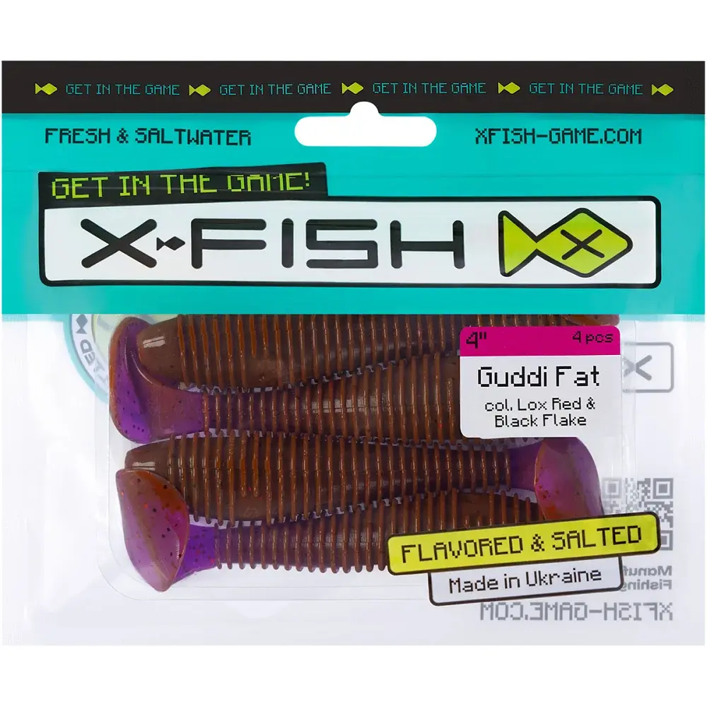 Силікон X-Fish Guddi Fat 4" Lox Red & Black Flake (4шт/уп) - фото 2