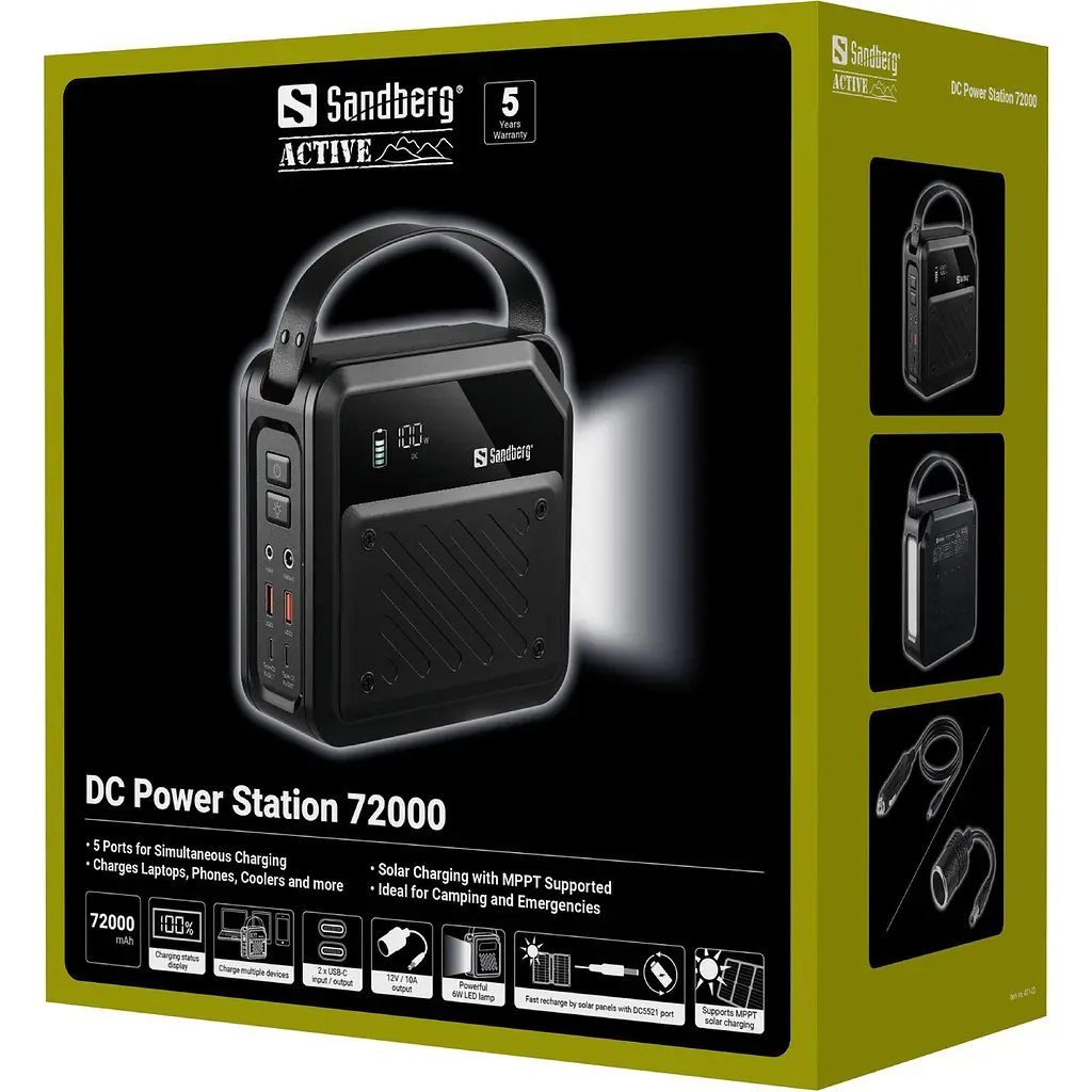 Універсальна мобільна батарея Sandberg 72000mAh 268W, DC9,6-12,6v, 2xUSB-A, 2xUSB-C 100w In/Out, LMFP, ліхтарик 6Вт - фото 7