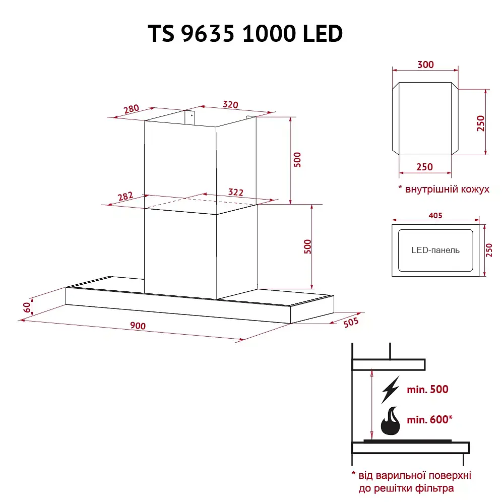 Витяжка декоративна Т-подібна Perfelli TS 9635 I/WH 1000 LED - фото 12