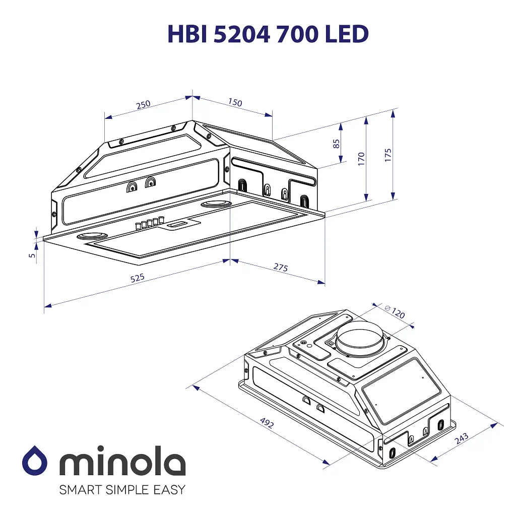 Вытяжка полновстраиваемая Minola HBI 5204 GR 700 LED - фото 10