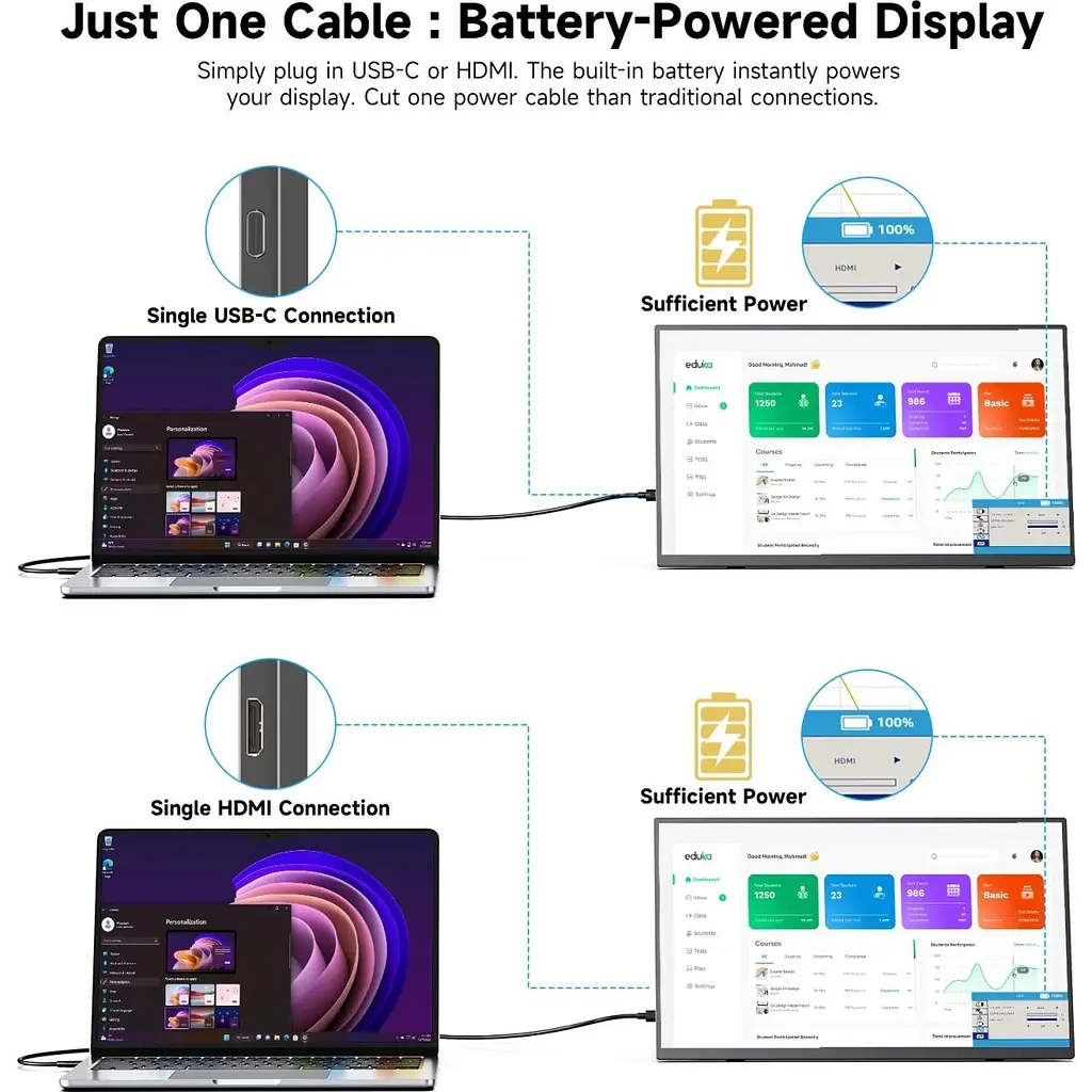 Портативний монітор UPERFECT 15.6" FHD 60Hz 8000mAh [171123] - фото 3