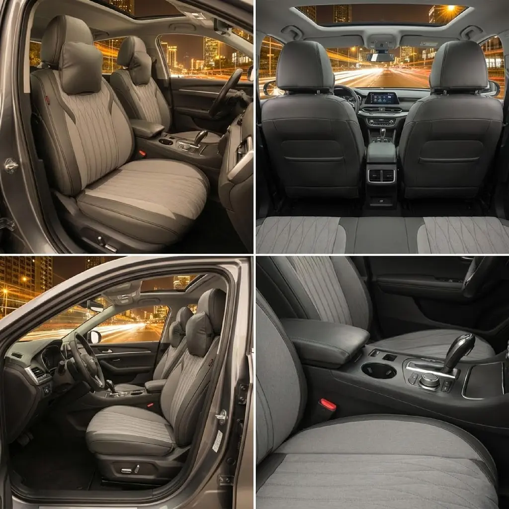 Авточохли накидки для сидінь 5D KIWI Алькантара Екошкіра Закрита Спинка Комплект Чорно-Сірі - фото 2