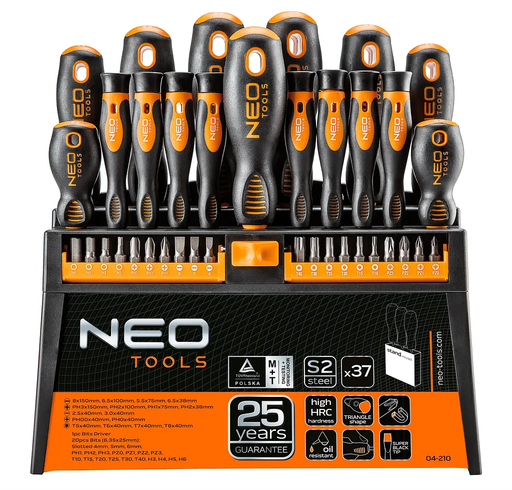 Отвертки, 20 бит, SL, PH, PZ, Torx, H, сталь S2, с подставкой, набор 37шт Neo Tools hoz0014126 - фото 2