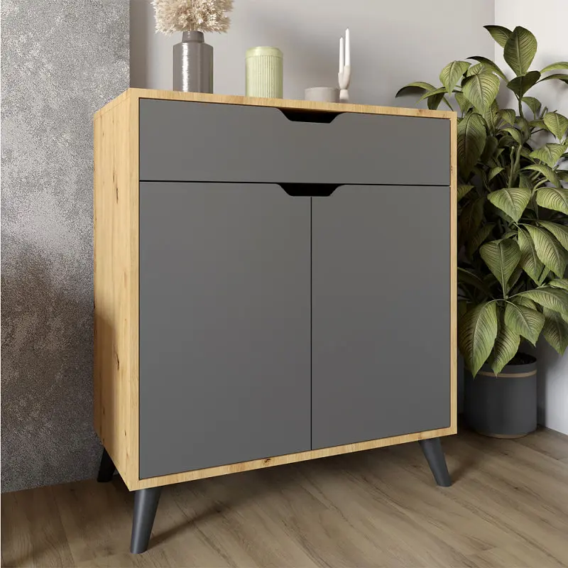 Комплект меблів для вітальні М-ЗОН Борн Дуб Артизан/Антрацит 5 предметів з чорними ніжками (MZN-031073) - фото 9