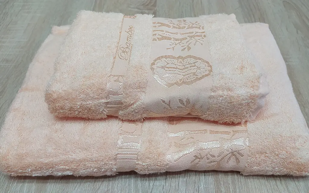 Набір турецьких бамбукових махрових рушників Zeron 50х90+70х140 Bamboo Agaс Desen персиковий 3 - фото 4