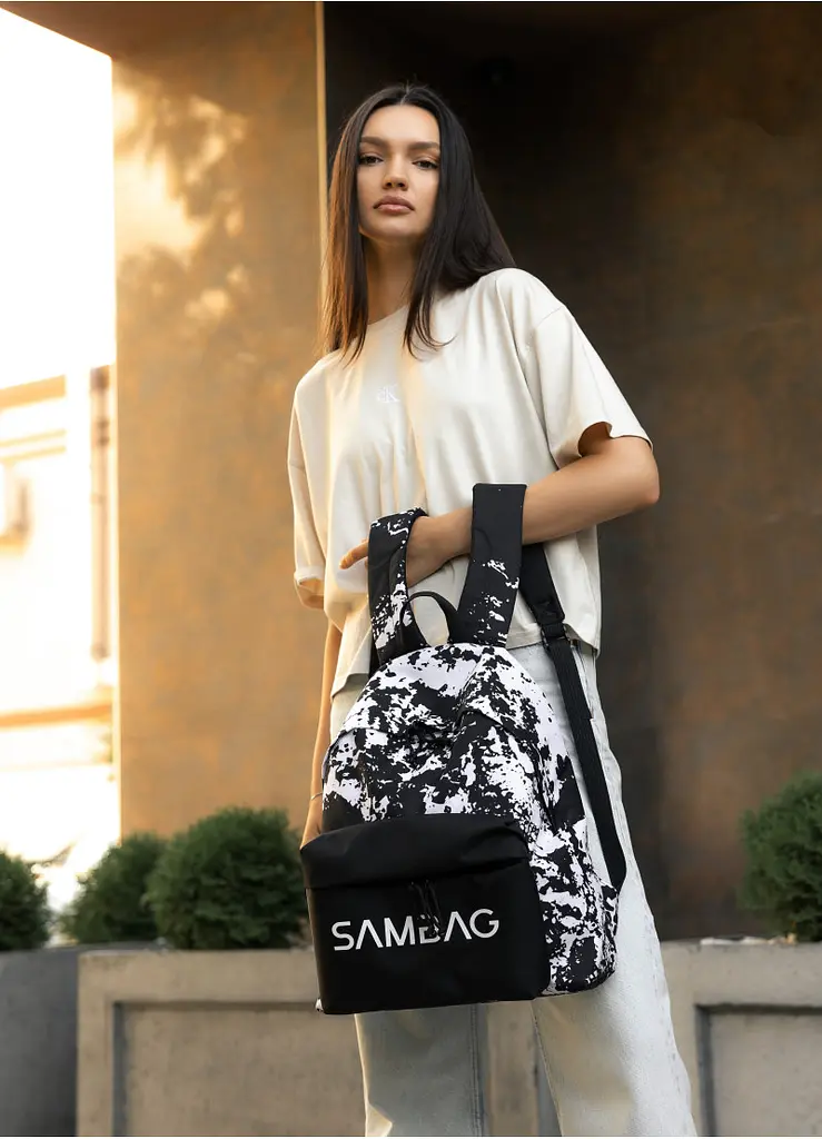 Жіночий рюкзак Sambag Active чорний тканевий з принтом "split" 40 х 33 х 14 см (11811145) - фото 3