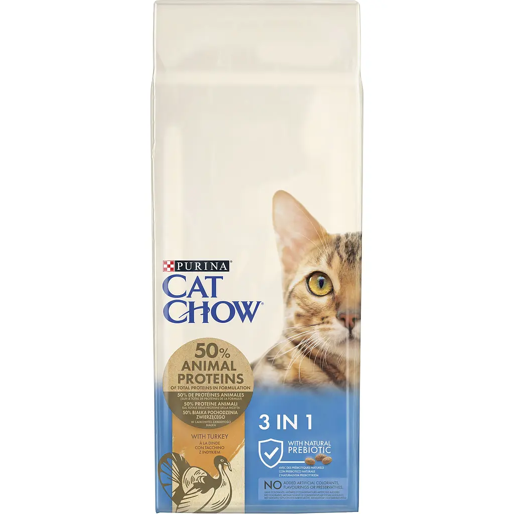 Сухой корм для кошек Cat Chow Feline 3-in-1 с индейкой 15 кг - фото 2
