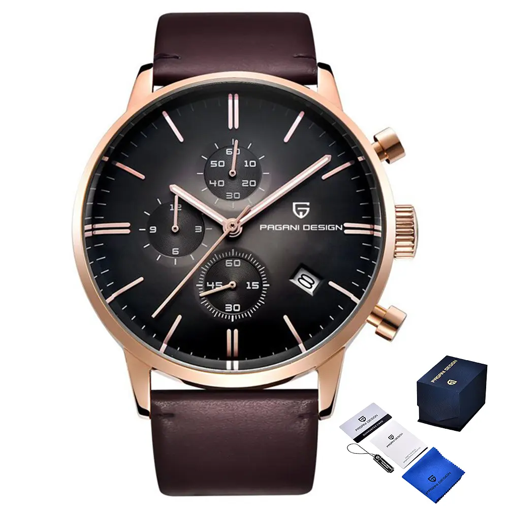 Чоловічий наручний годинник PD-2720 Gold-Black-Brown Pagani Design acs0031103