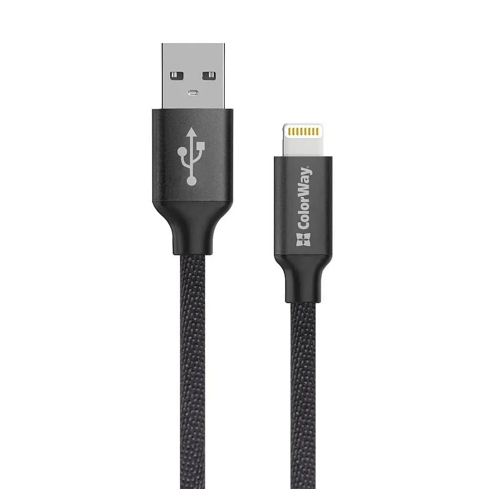 Кабель ColorWay USB - Apple Lightning 2.4А 2м черний (CW-CBUL007-BK)