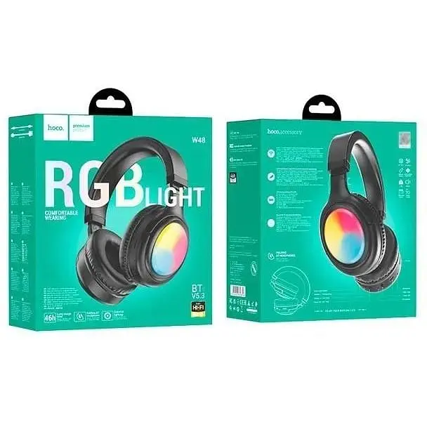 Накладні бездротові навушники Hoco W48 Focus BT гарнітура з підсвічуванням RGB чорні - фото 3