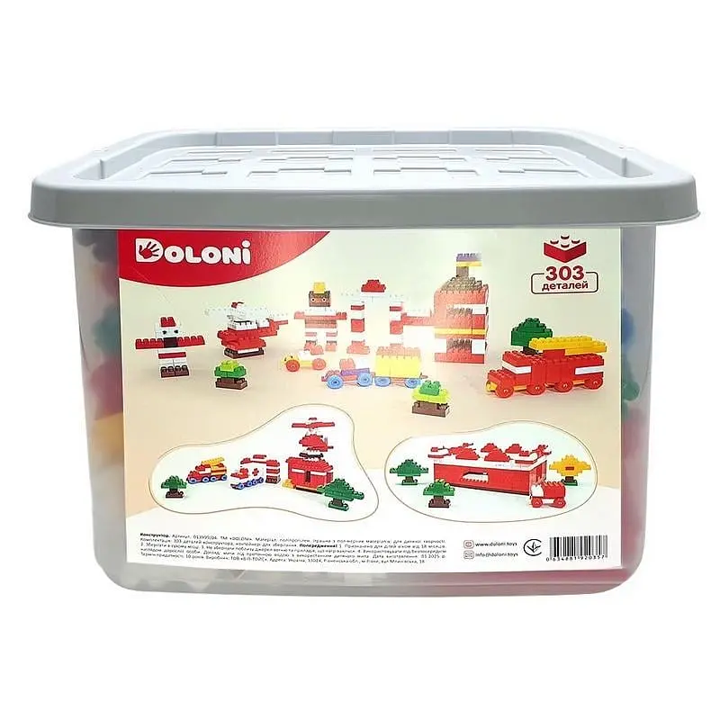 Дитячий блочний конструктор Doloni Toys у пластиковому боксі 303 деталі (IC-187-C-588)