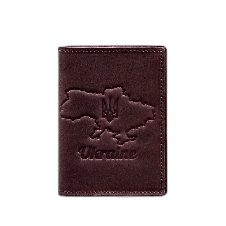 Шкіряна обкладинка для паспорта з мапою України бордовий Crazy Horse - фото 8
