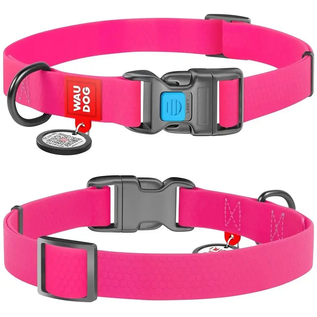 Нашийник для собак Waudog Waterproof, коллартекс, водостійкий, з QR паспортом, пластикова пряжка-фастекс, 24-40х2 см, рожевий - фото 3