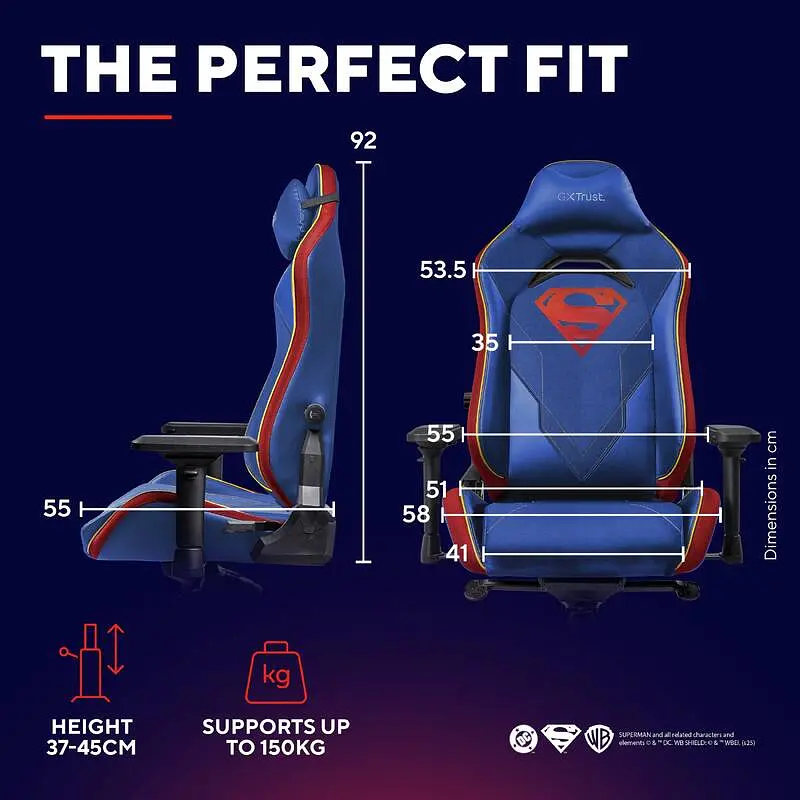Trust Крісло GXT721SM Ruya Pro Superman edition, ПУ кожа, Foldable Armrests, синій - фото 4