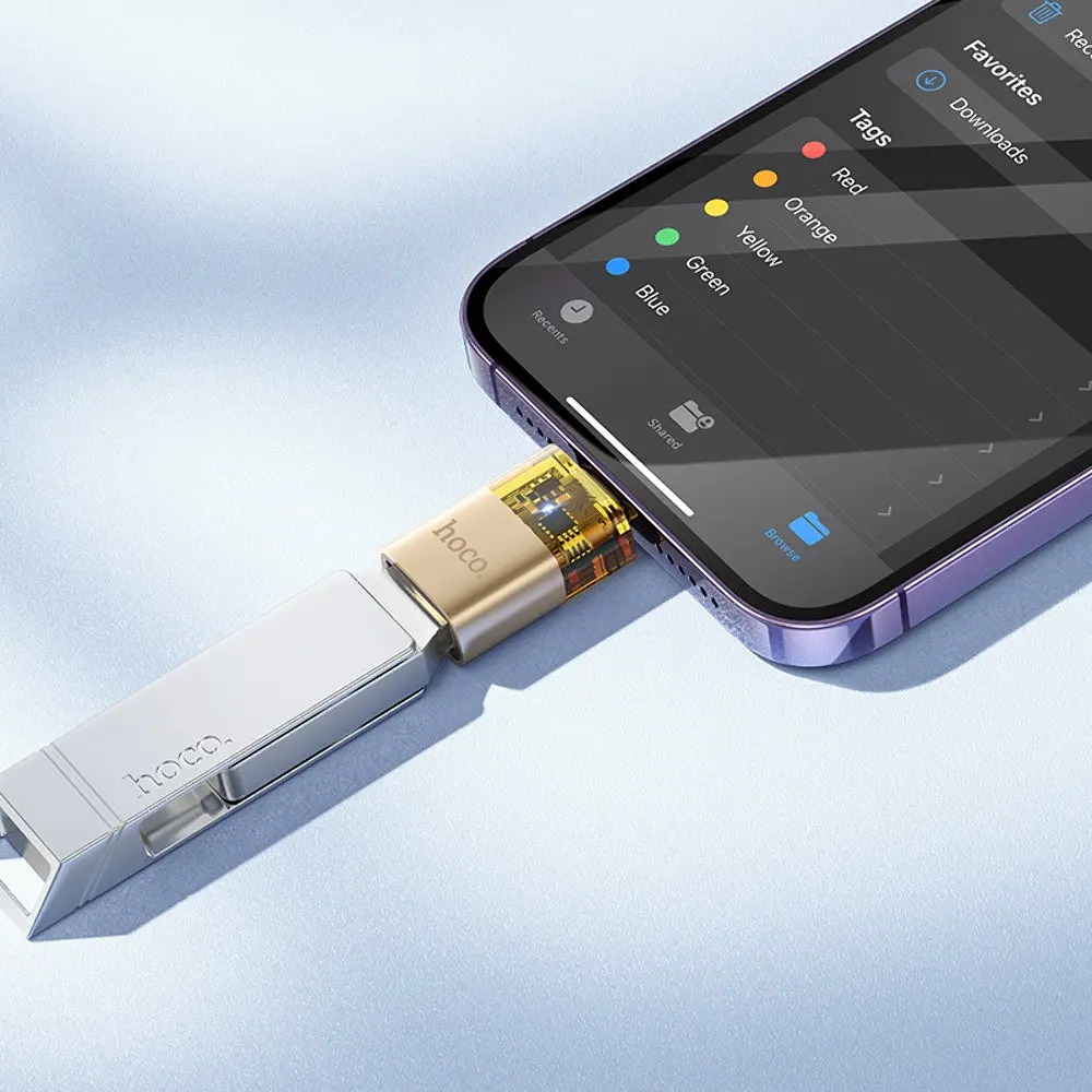 Адаптер переходник Hoco UA36 Lightning to USB золотистый - фото 2