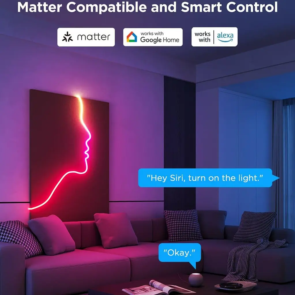 Стричка свитлодиодна розумна Govee H61D3 Neon Rope Light 2, 3м, RGBIC, WI-FI/Bluetooth, билий - фото 7