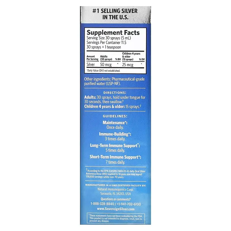 Для горла Sovereign Bio-Active Silver Hydrosol Spray 59 мл Sovereign Silver vit0006056 - фото 2