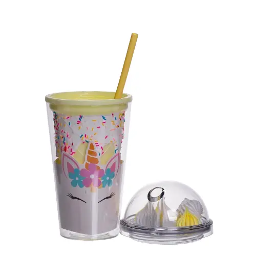 Пластикова склянка з трубочкою та кришкою 400 мл багаторазова пластикова склянка Жовтий Yiwu HP-18-1Y - фото 4