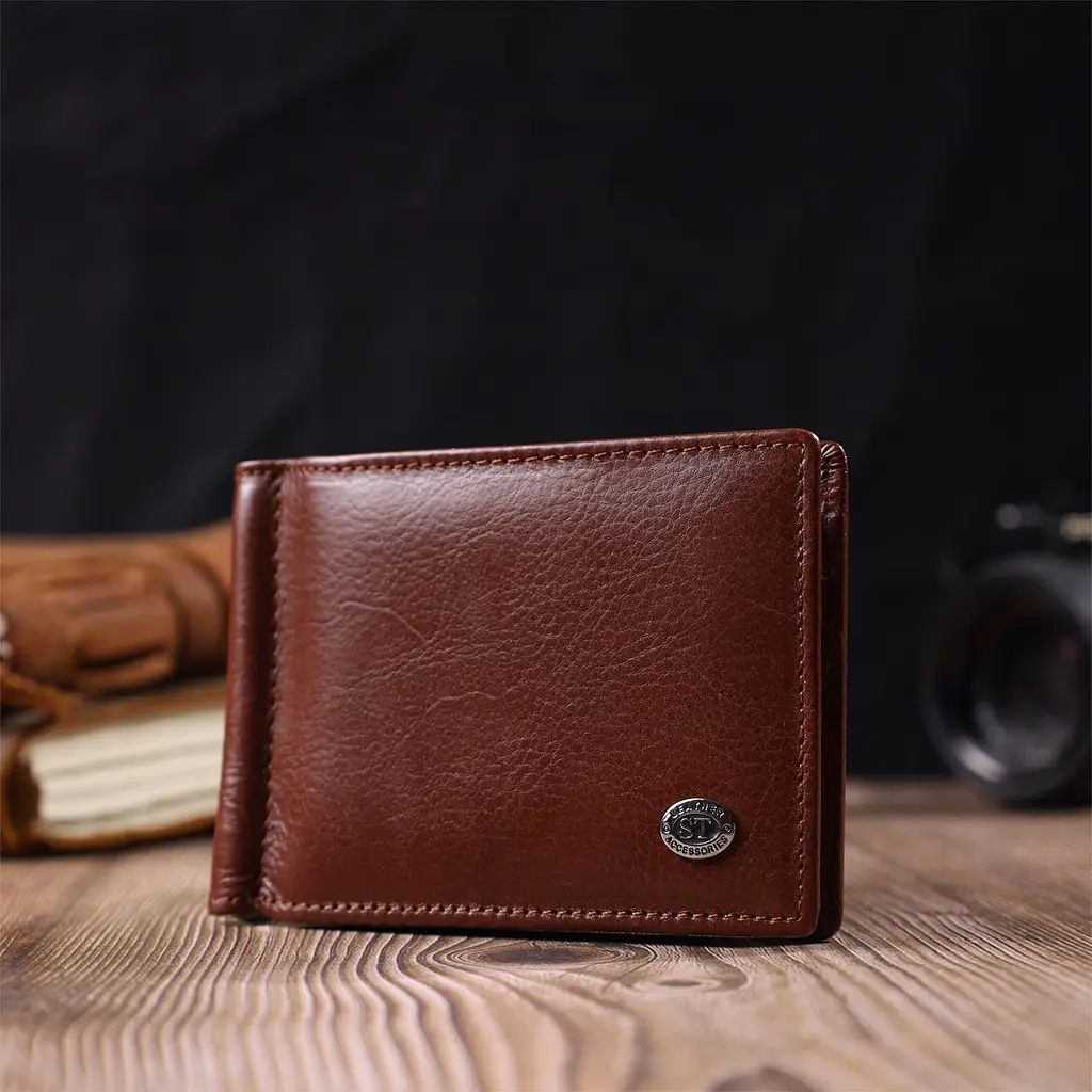 Зручний затискач для грошей із натуральної гладкої шкіри ST Leather 19427 коричневий - фото 7