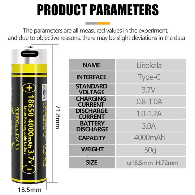 АкумуляторLiitoKala 18650 4000mAh 3.7V Li-ion KING4000 Type-C (2663308014) - фото 4