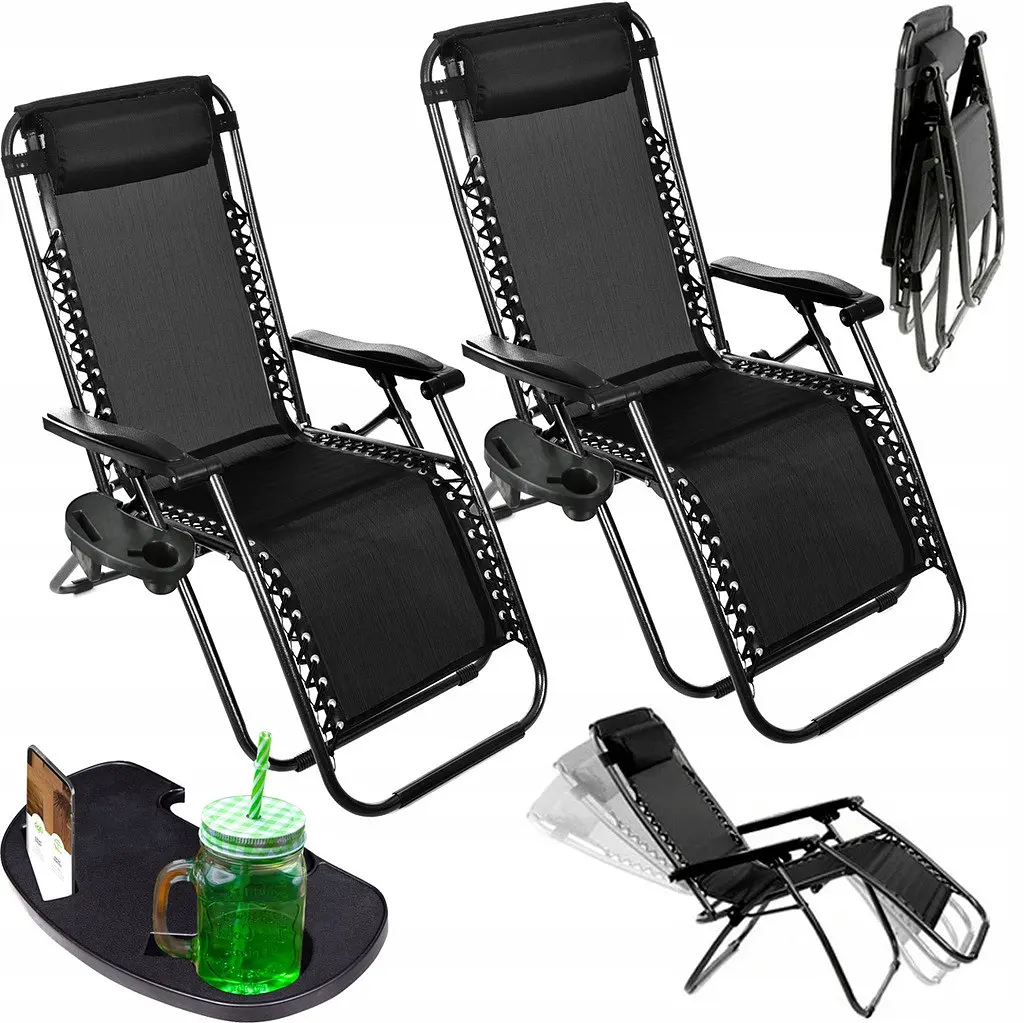 Комплект 2 шт. шезлонги GardenLine Relax Black до 130 кг.!