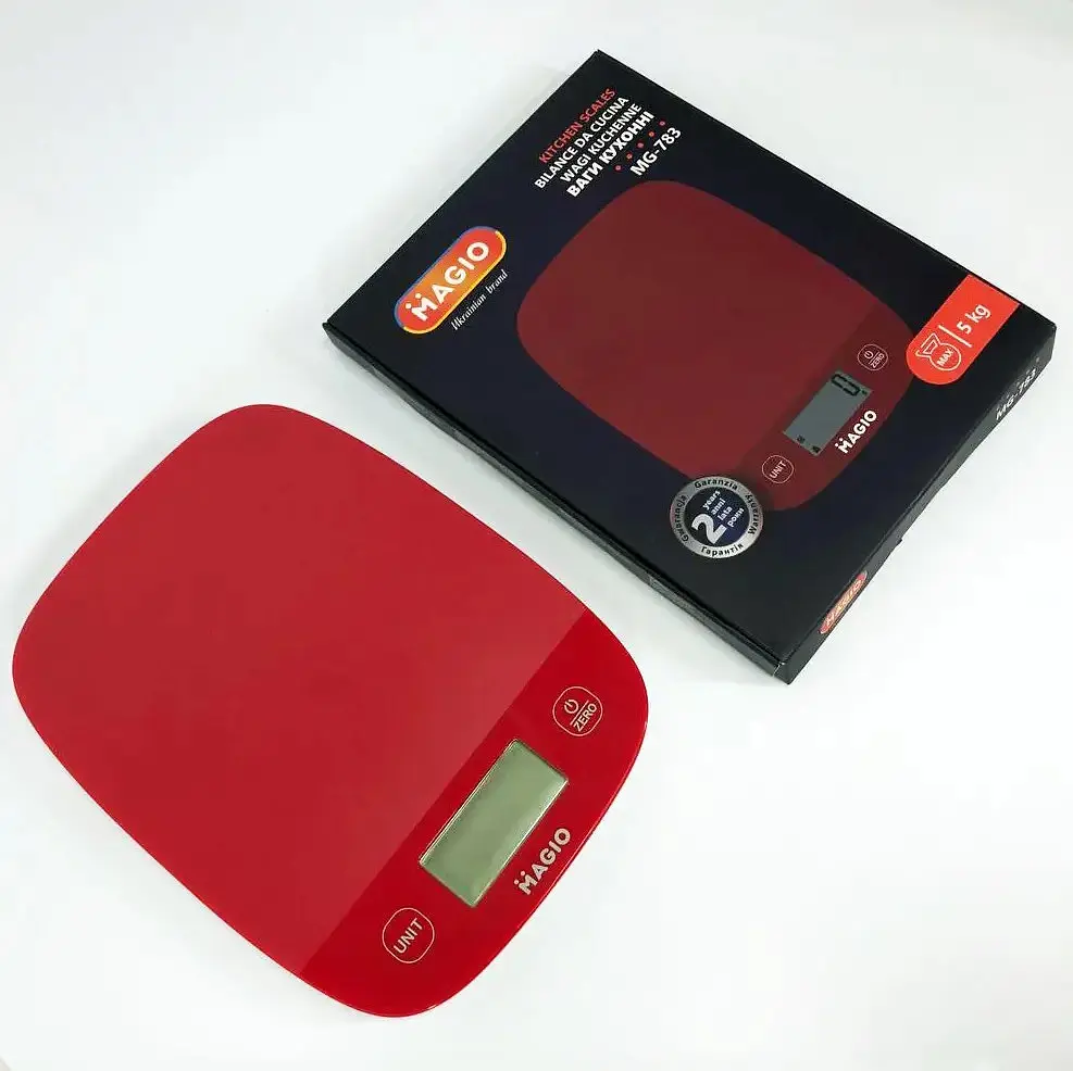 Кухонные настольные электронные весы Magio MG-783 с сенсорным управлением LCD-дисплей до 5 кг Красный - фото 3