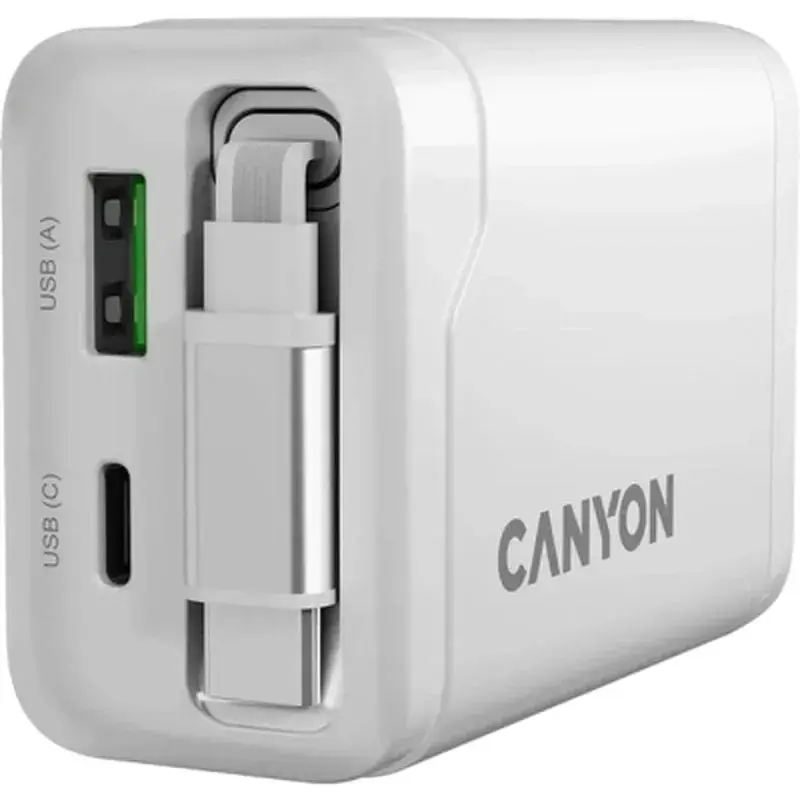 Зарядний пристрій Canyon 1xUSB-C PD65W + 1xUSB QC3.0 + cable USB-C to USB-C white (CNS-CURC65ACW) - фото 7