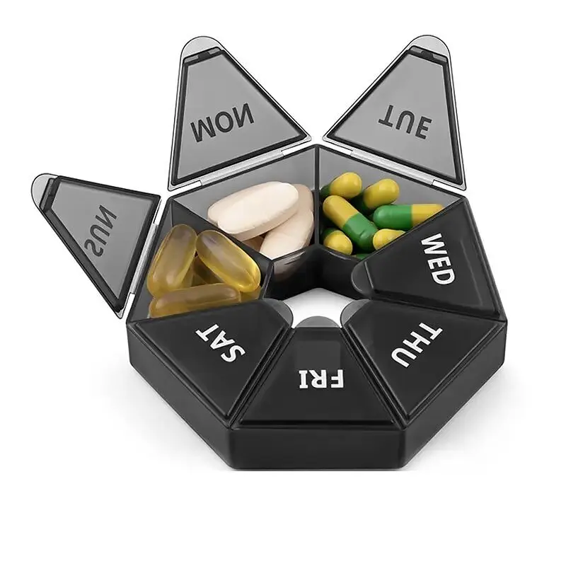 Таблетница Semi 7Days Mini Pill Box Black 8.3x8.3x2.5 см - фото 3