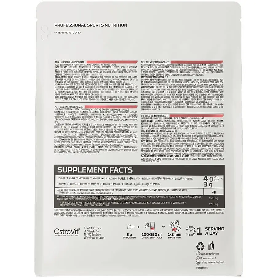 Креатин OstroVit Creatine Monohydrate Арбуз 500 г - фото 2