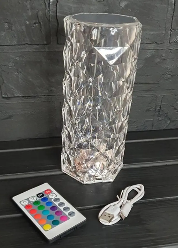 Лампа нічник настільна акумуляторна Remax Троянда Crystal Rose з RGB з пультом та RGB підсвіткою 16 режимів освітлення прозора - фото 7