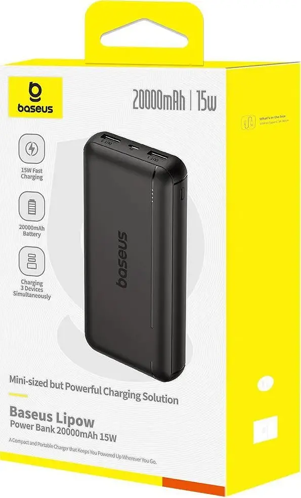 Зовнішній аккумулятор Baseus Lipow power Bank 20 000mAh 15W P10079100113-00 чорний - фото 3