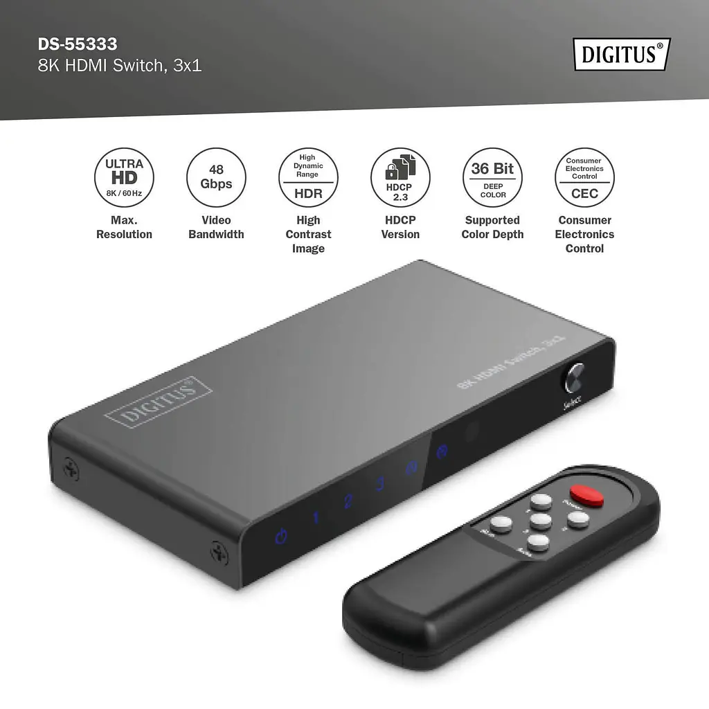 Відеокомутатор Digitus UHD HDMI (INx3 – OUTx1), 8K - фото 9
