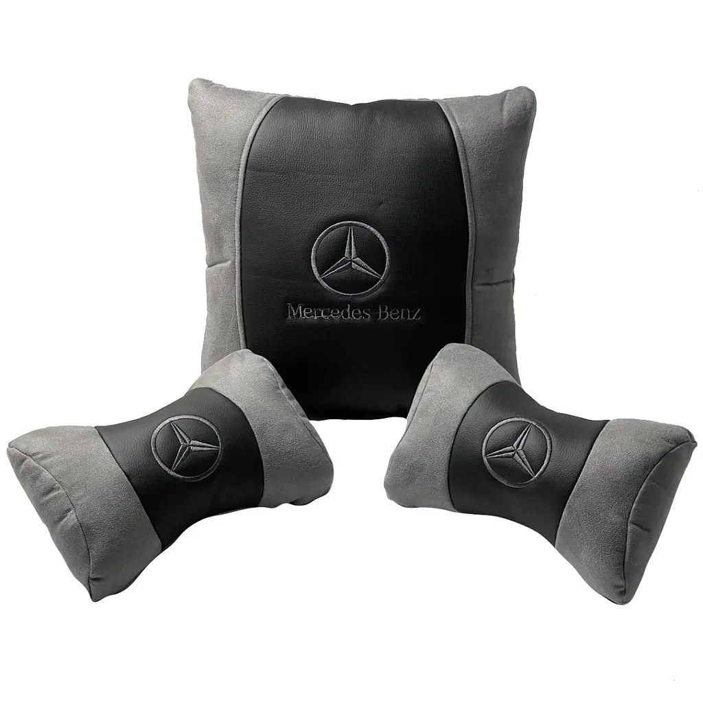 Подушка в авто з логотипом Mercedes-Benz Антара-Екошкіра Чорно-Сірий 1 шт - фото 3