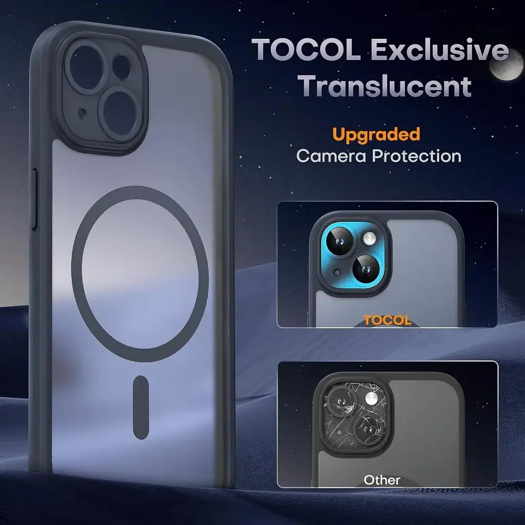 Магнітний чохол TOCOL для iPhone 14 та 2 захисні скла з підтримкою MagSafe протиударний з захистом камери чорний матовий (SKU-056) - фото 5