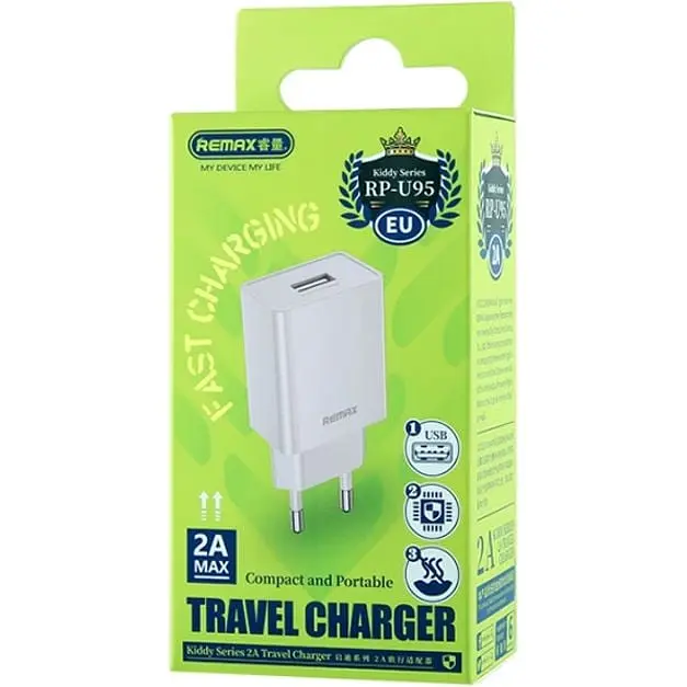 Зарядний пристрій Remax RP-U95 Kiddy Series 1USB 10W White - фото 2