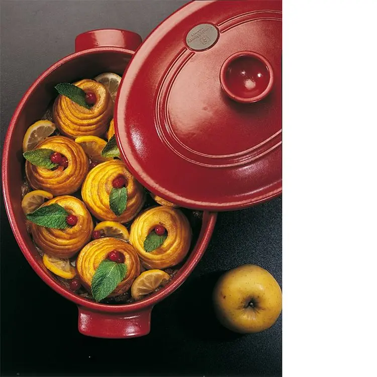 Жаровня Emile Henry з кришкою овальна 6 л червона (344560) - фото 2