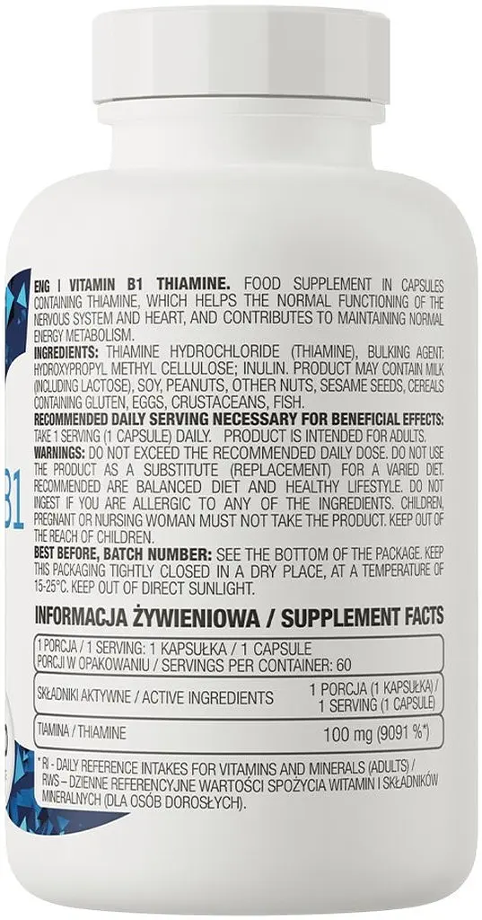 Витамин В1 OstroVit Vitamin B1 Thiamine, 60 капсул для поддержки нервной системы и мозга. - фото 2