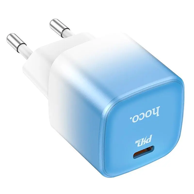 Зарядний пристрій блок-адаптер HOCO single port charger C101A 1 порт Type-C 20 W біло-блакитний - фото 4