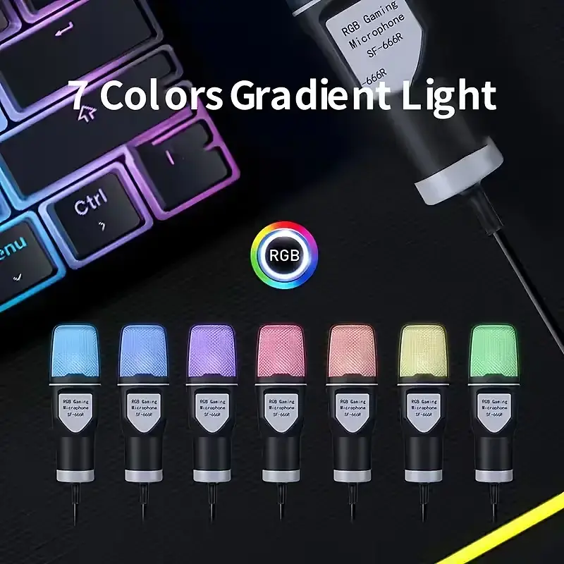 Професійний ігровий мікрофон USB-мікрофон з RGB-підсвіткою, штативом, Pop Filter та Shock Mount - фото 2