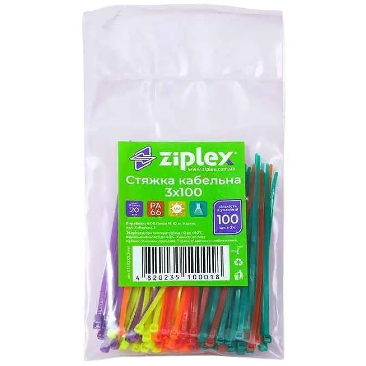 Хомут ZIPLEX 3х100 кольоровий мікс (100шт в уп)