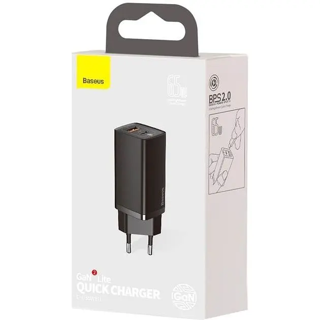 Зарядний пристрій Baseus GaN2 Lite Quick Charger C+U 65W EU Black (CCGAN2L-B01) - фото 7