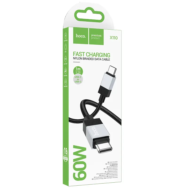 Дата кабель Hoco X110 Honorific USB to Type-C 3A 1 м Black - фото 2