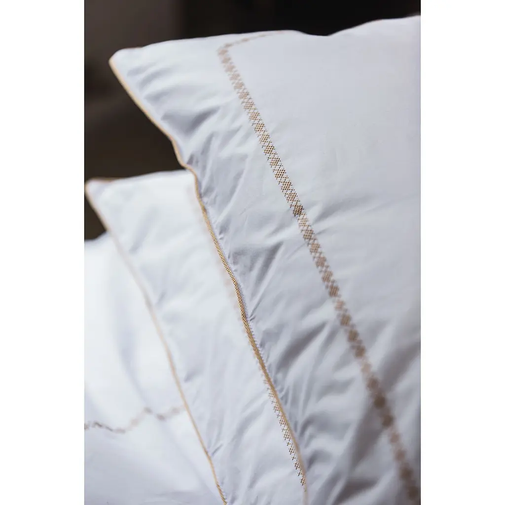 Комплект постельного белья Ecotton Premium евро перкаль вышивка с бежевым кантом (25144) - фото 5